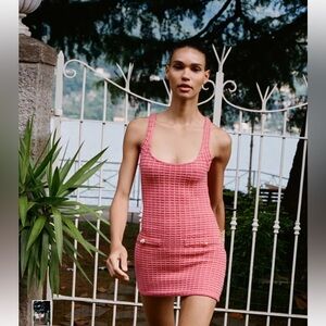 NWT Zara Strawberry Pink Textured Stretch Short Knit Dress - Size Large